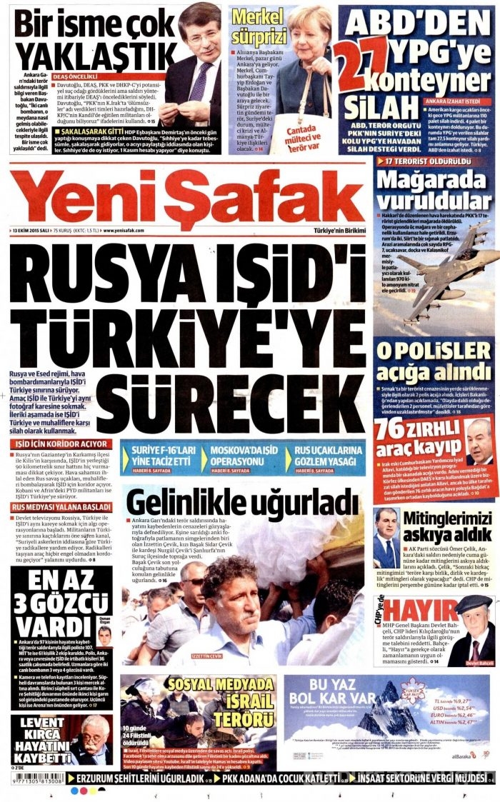 Gazete manşetleri (13 Ekim 2015)