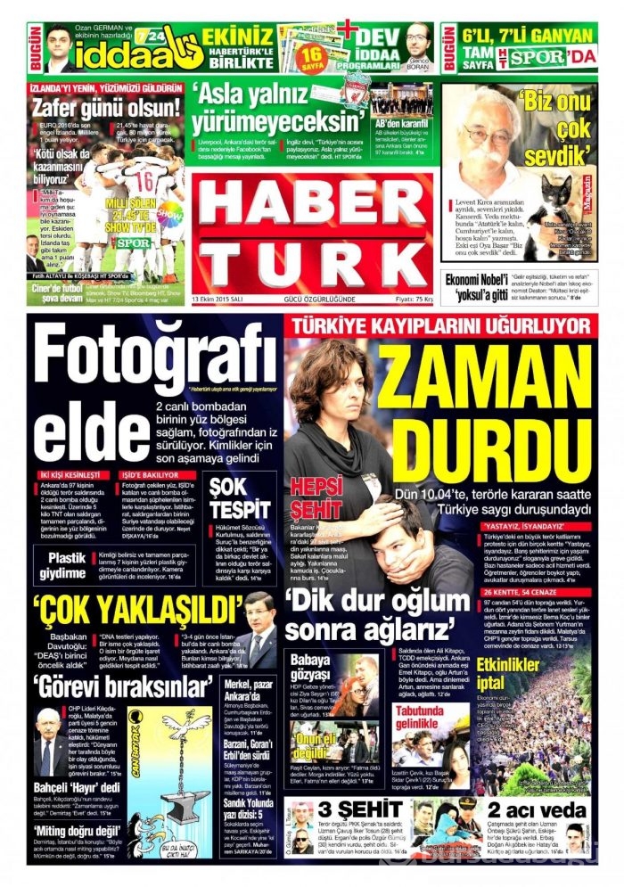 Gazete manşetleri (13 Ekim 2015)