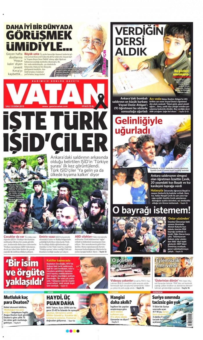 Gazete manşetleri (13 Ekim 2015)