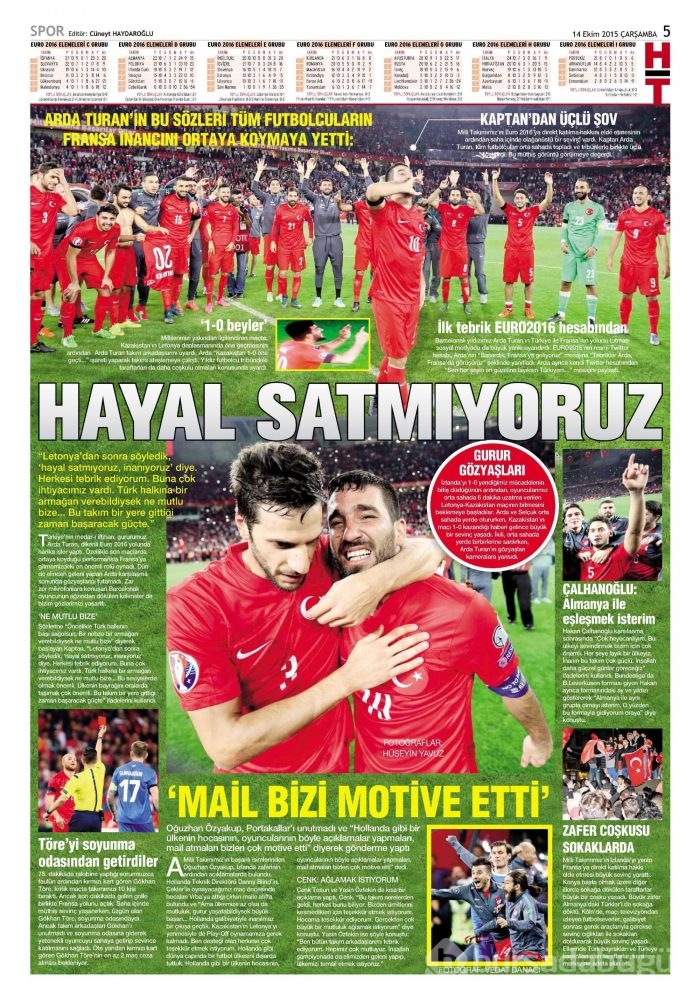 Gazetelerin Milli Takım manşetleri