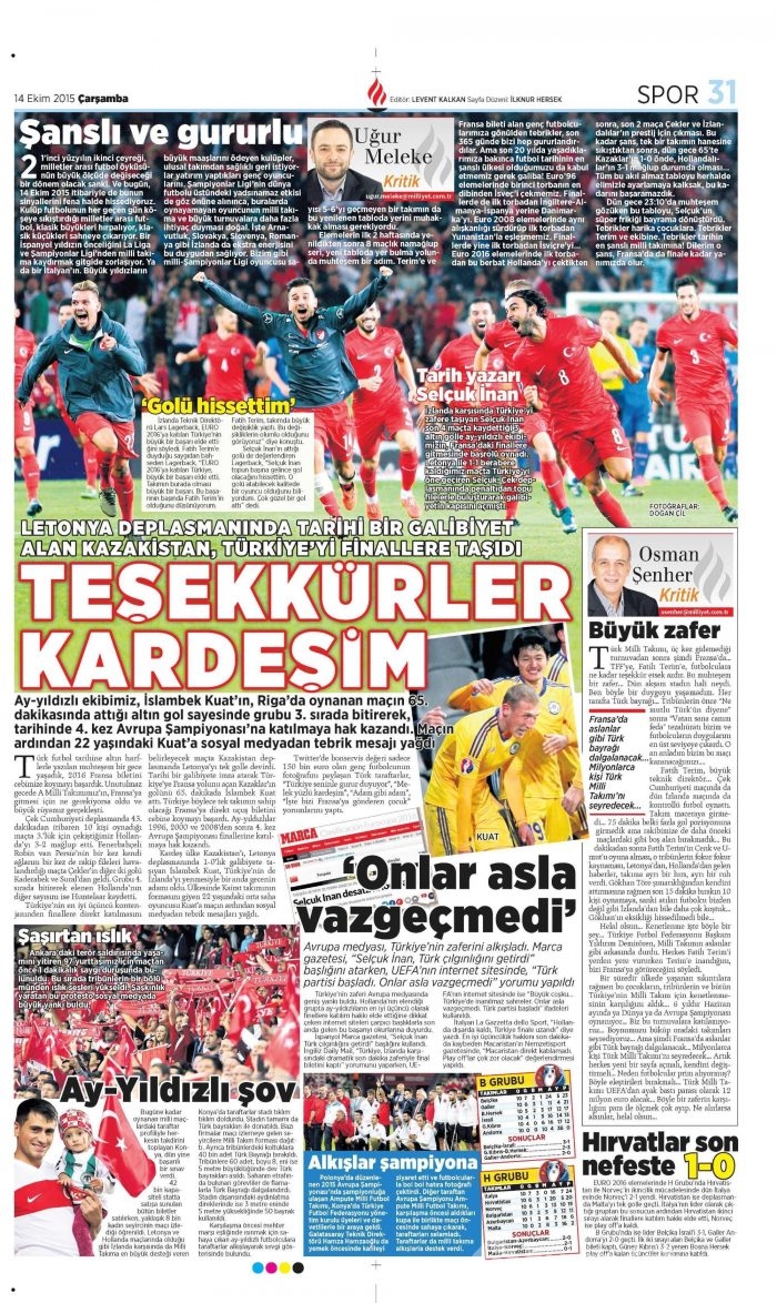 Gazetelerin Milli Takım manşetleri