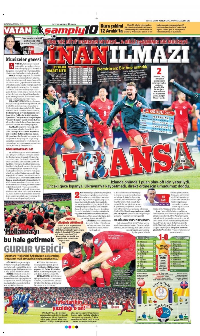 Gazetelerin Milli Takım manşetleri