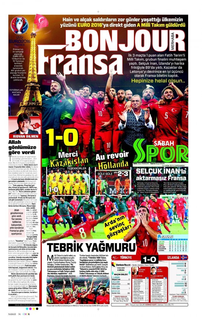 Gazetelerin Milli Takım manşetleri