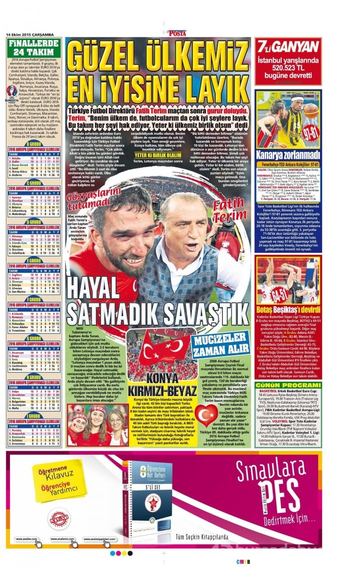 Gazetelerin Milli Takım manşetleri