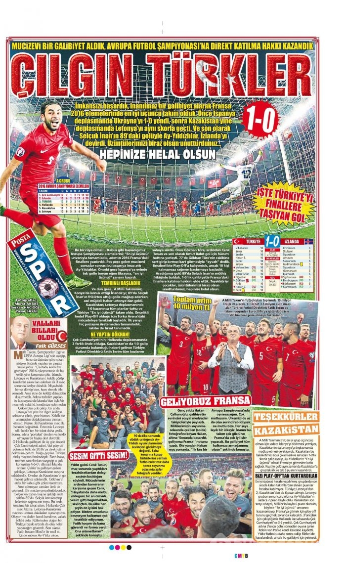 Gazetelerin Milli Takım manşetleri