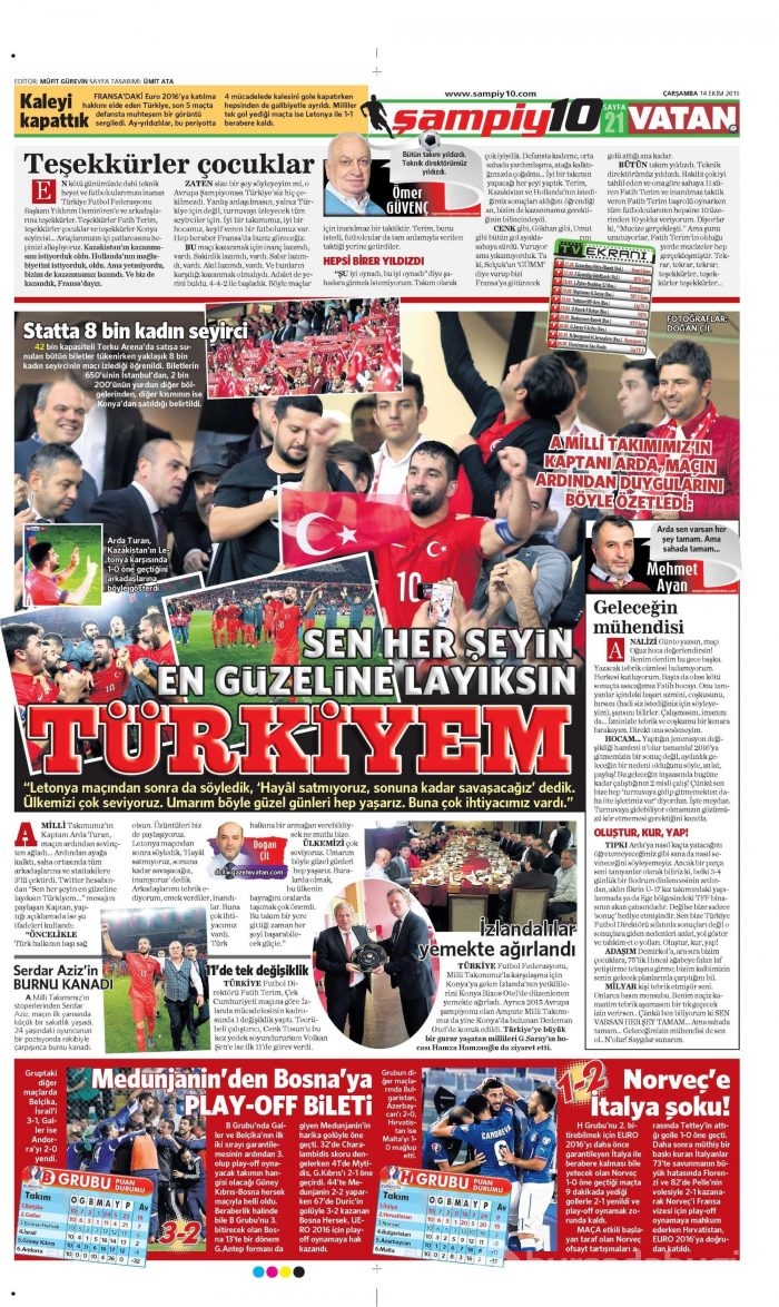Gazetelerin Milli Takım manşetleri