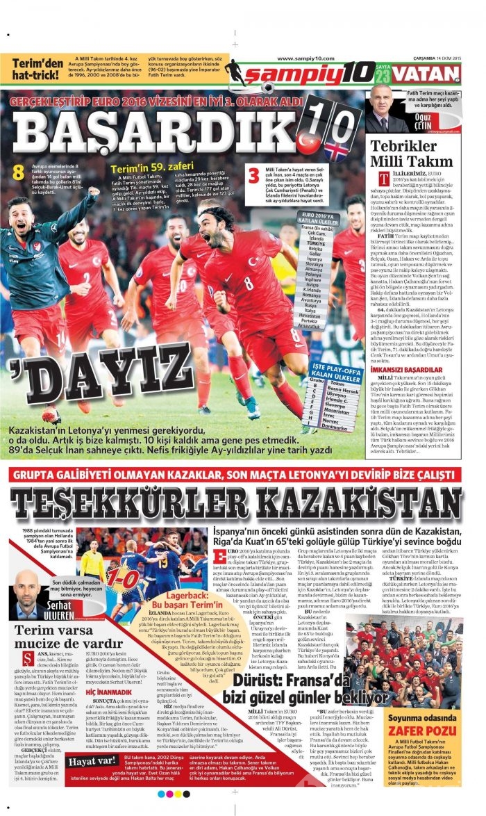 Gazetelerin Milli Takım manşetleri