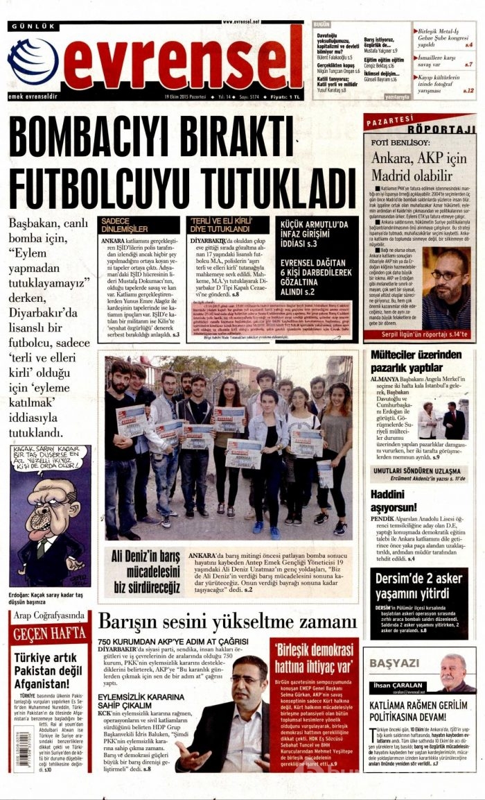 Gazete manşetleri (19 Ekim 2015)