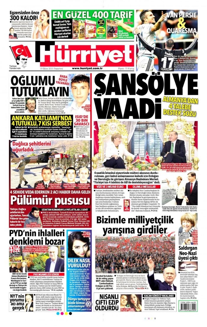 Gazete manşetleri (19 Ekim 2015)