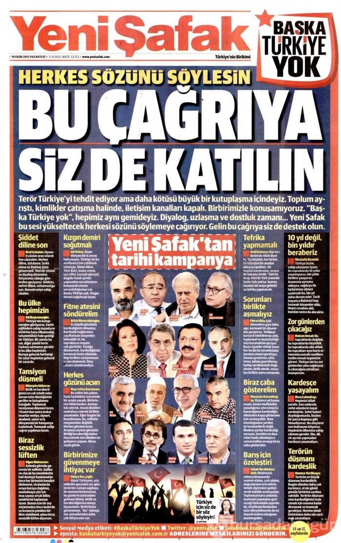 Gazete manşetleri (19 Ekim 2015)