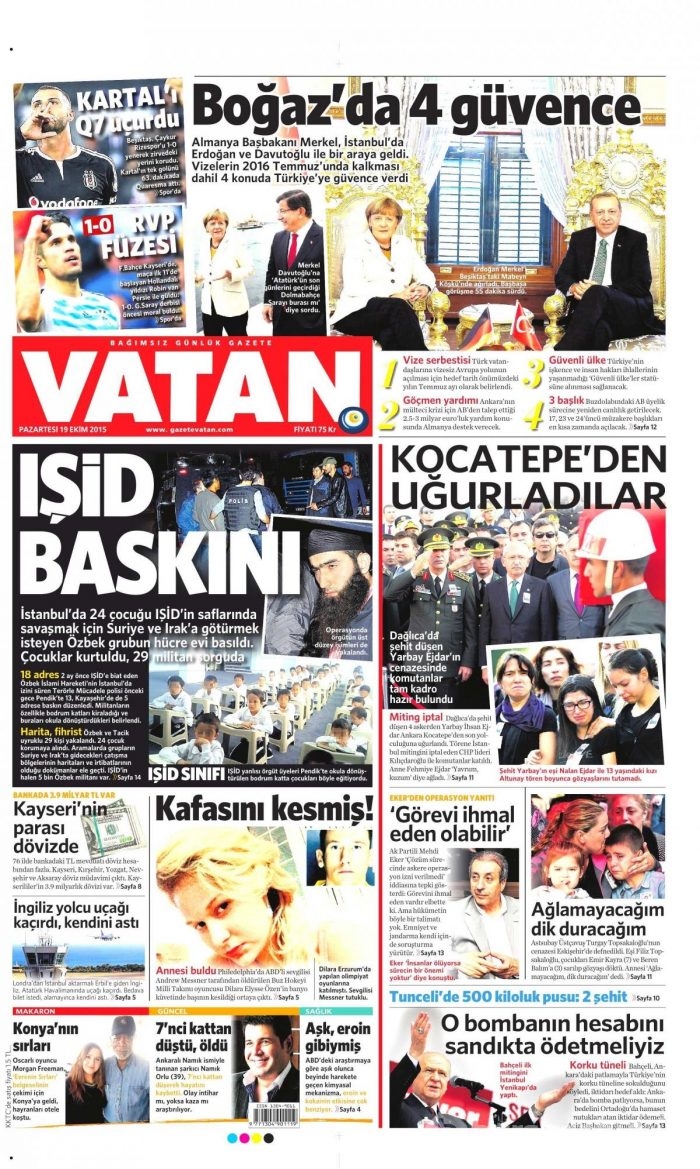 Gazete manşetleri (19 Ekim 2015)