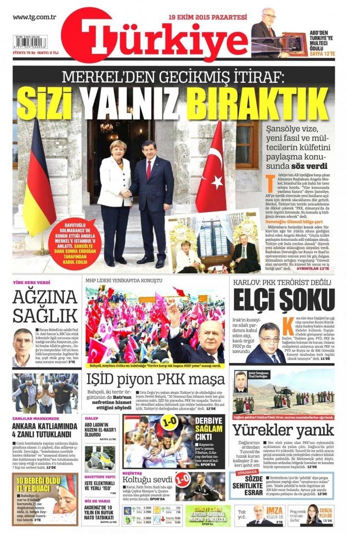 Gazete manşetleri (19 Ekim 2015)