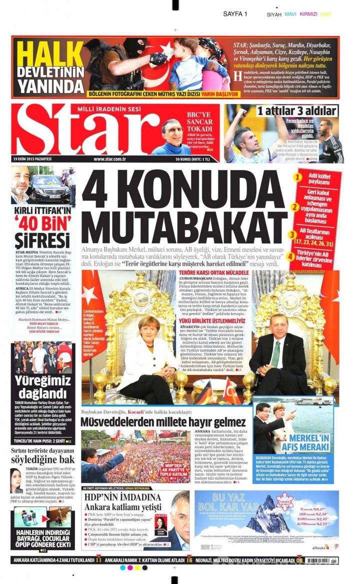 Gazete manşetleri (19 Ekim 2015)