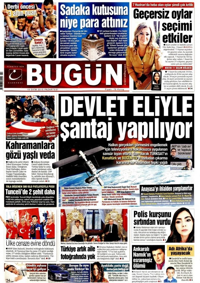 Gazete manşetleri (19 Ekim 2015)