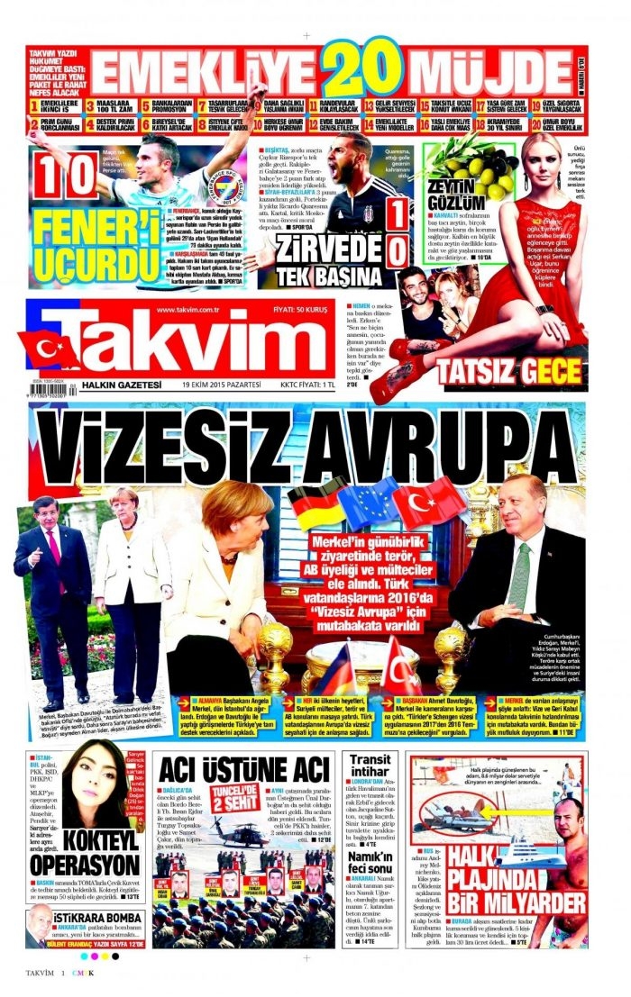 Gazete manşetleri (19 Ekim 2015)