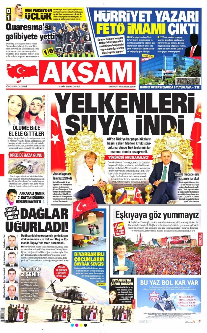 Gazete manşetleri (19 Ekim 2015)