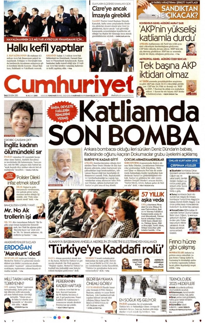 Gazete manşetleri (20 Ekim 2015)