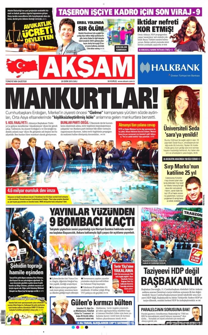 Gazete manşetleri (20 Ekim 2015)