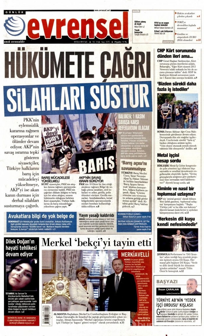 Gazete manşetleri (20 Ekim 2015)