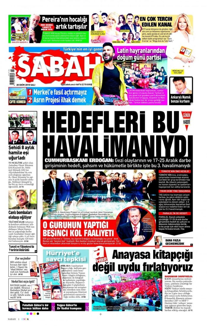Gazete manşetleri (20 Ekim 2015)