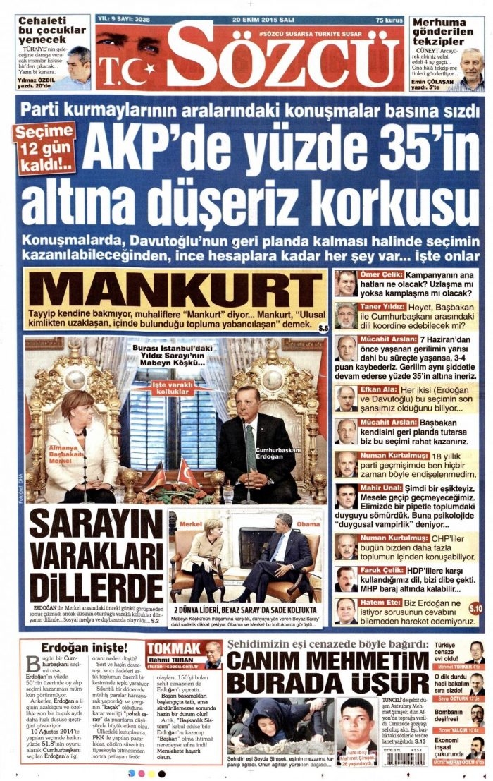 Gazete manşetleri (20 Ekim 2015)