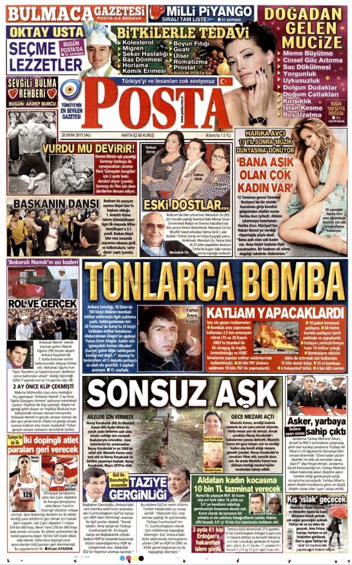 Gazete manşetleri (20 Ekim 2015)