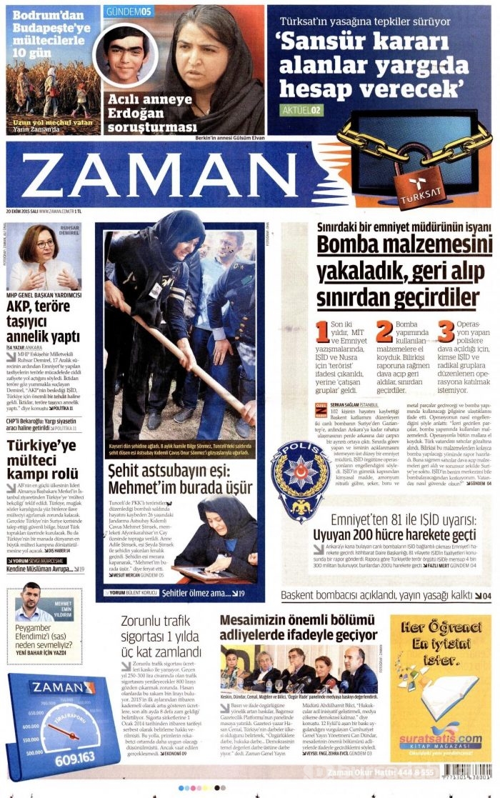 Gazete manşetleri (20 Ekim 2015)
