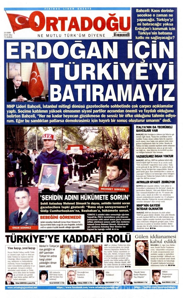 Gazete manşetleri (20 Ekim 2015)