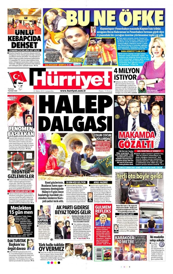 Günün gazete manşetleri (21 Ekim 2015)
