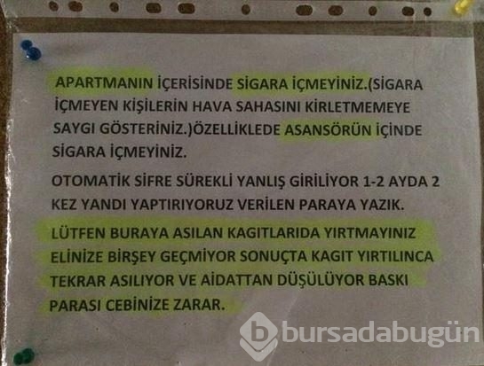 Apartmanlara asılan, güldüren ilan ve duyuru yazıları...