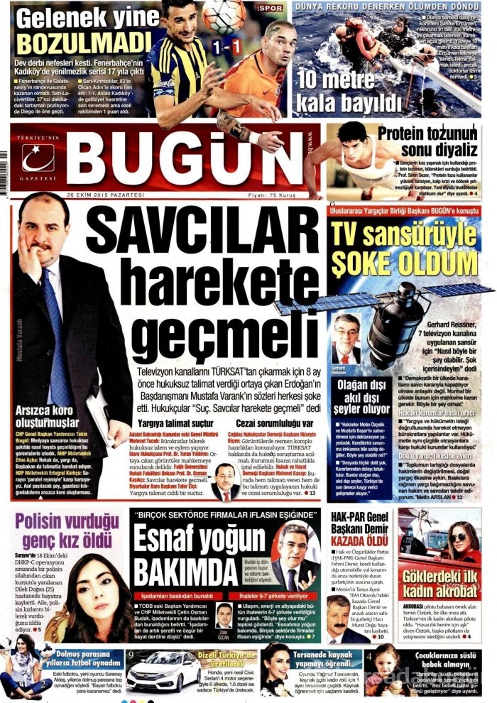 Günün gazete manşetleri (26 Ekim 2015)