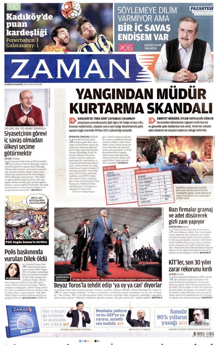 Günün gazete manşetleri (26 Ekim 2015)