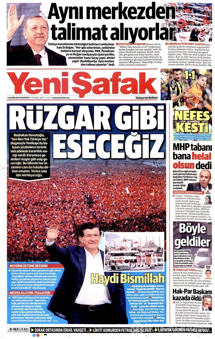 Günün gazete manşetleri (26 Ekim 2015)