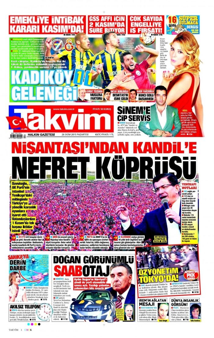 Günün gazete manşetleri (26 Ekim 2015)