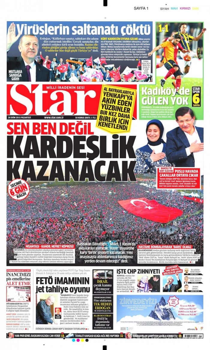 Günün gazete manşetleri (26 Ekim 2015)