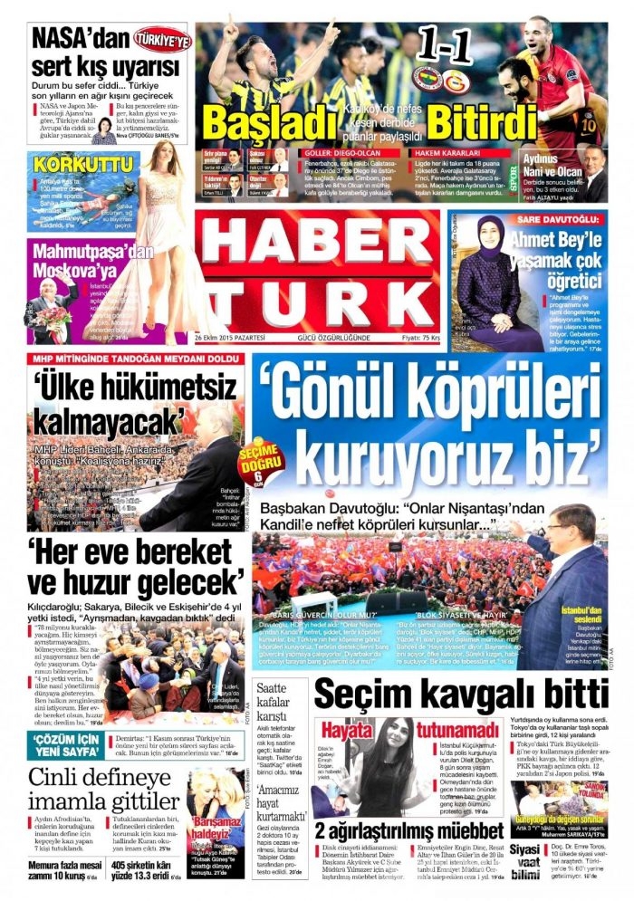 Günün gazete manşetleri (26 Ekim 2015)