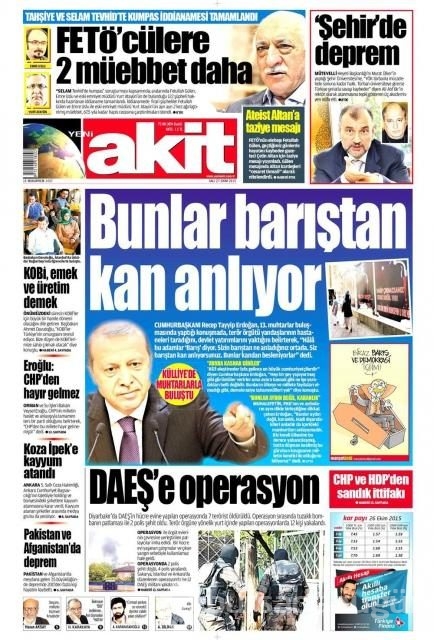 Gazete manşetleri (27 Ekim 2015)