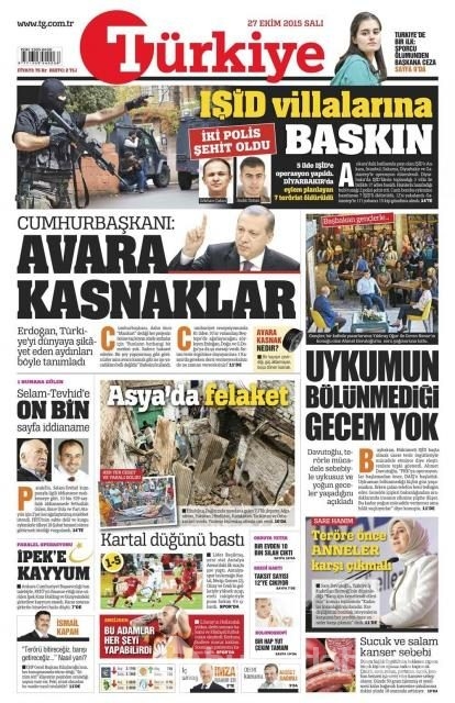 Gazete manşetleri (27 Ekim 2015)