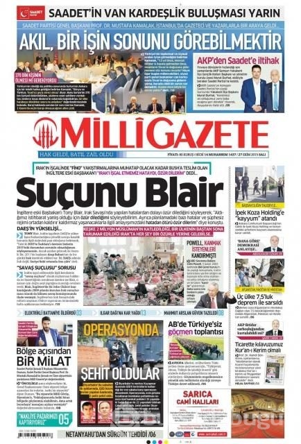 Gazete manşetleri (27 Ekim 2015)