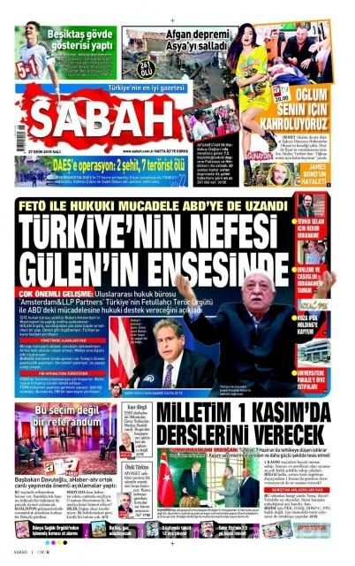 Gazete manşetleri (27 Ekim 2015)