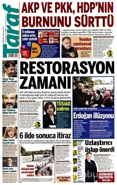 Gazete manşetleri (3 Kasım 2015)