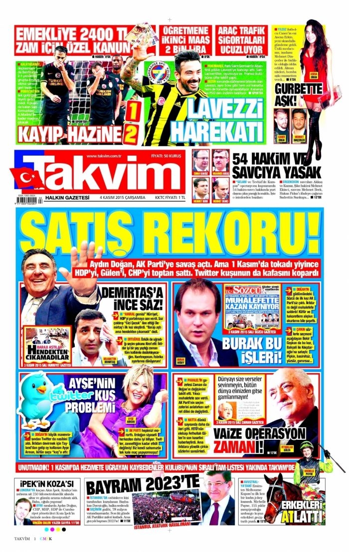 Gazete manşetleri (4 Kasım 2015)