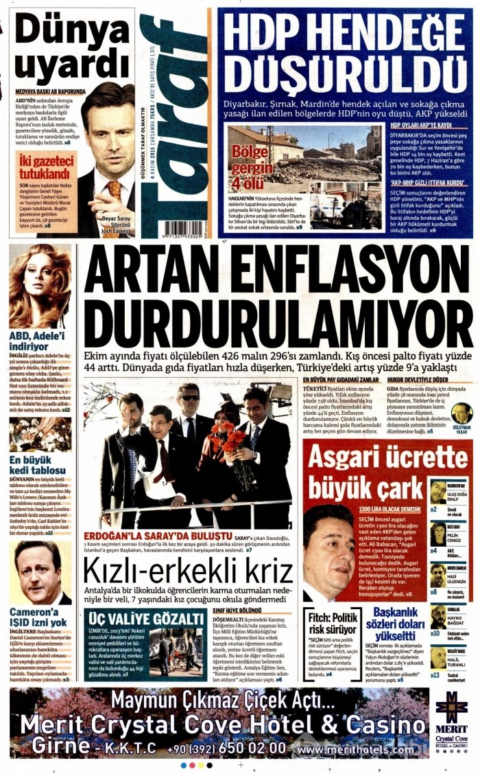 Gazete manşetleri (4 Kasım 2015)