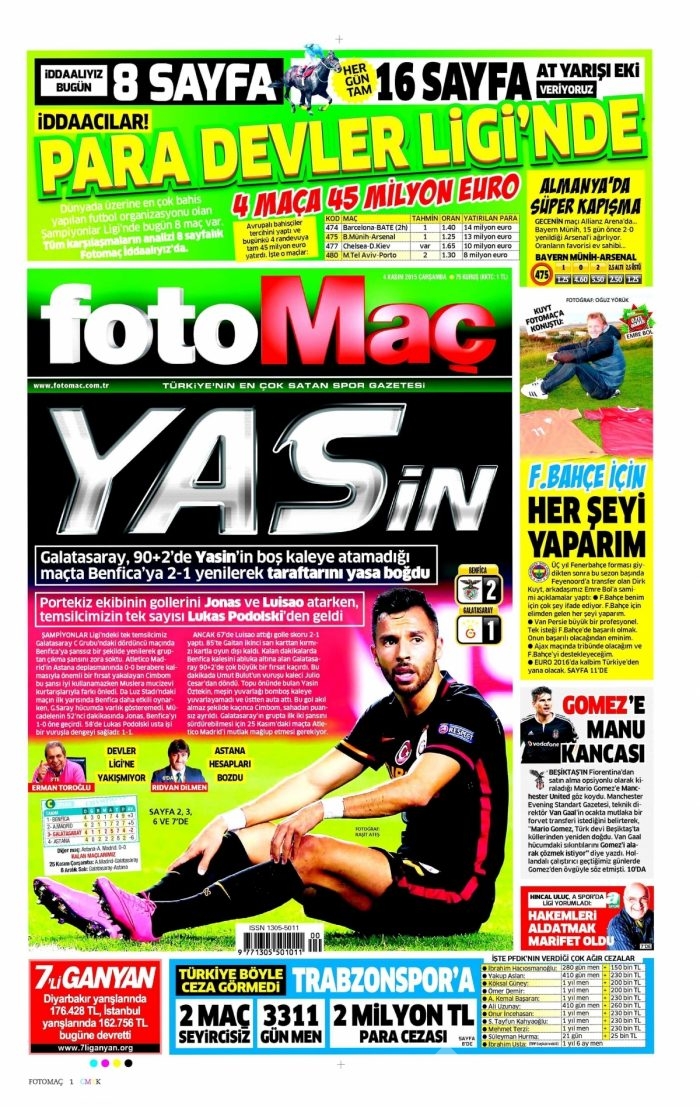 Gazete manşetleri (4 Kasım 2015)