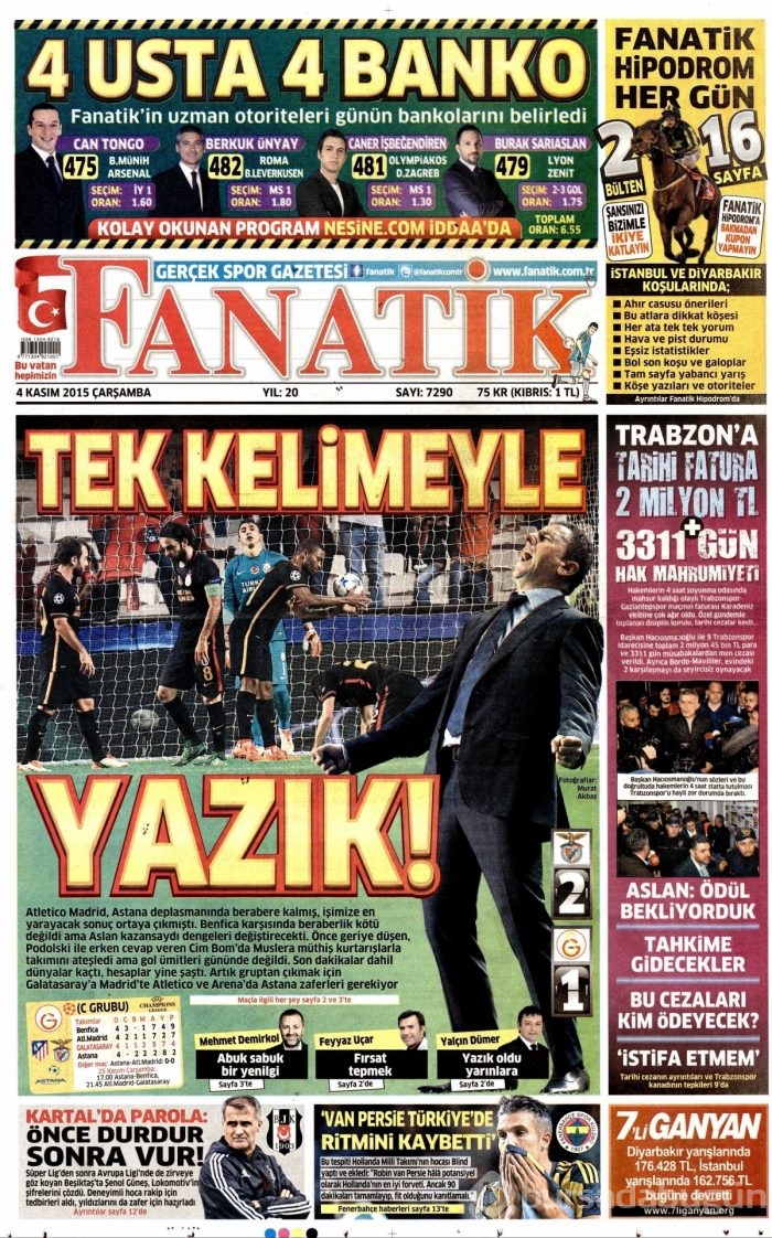 Gazete manşetleri (4 Kasım 2015)