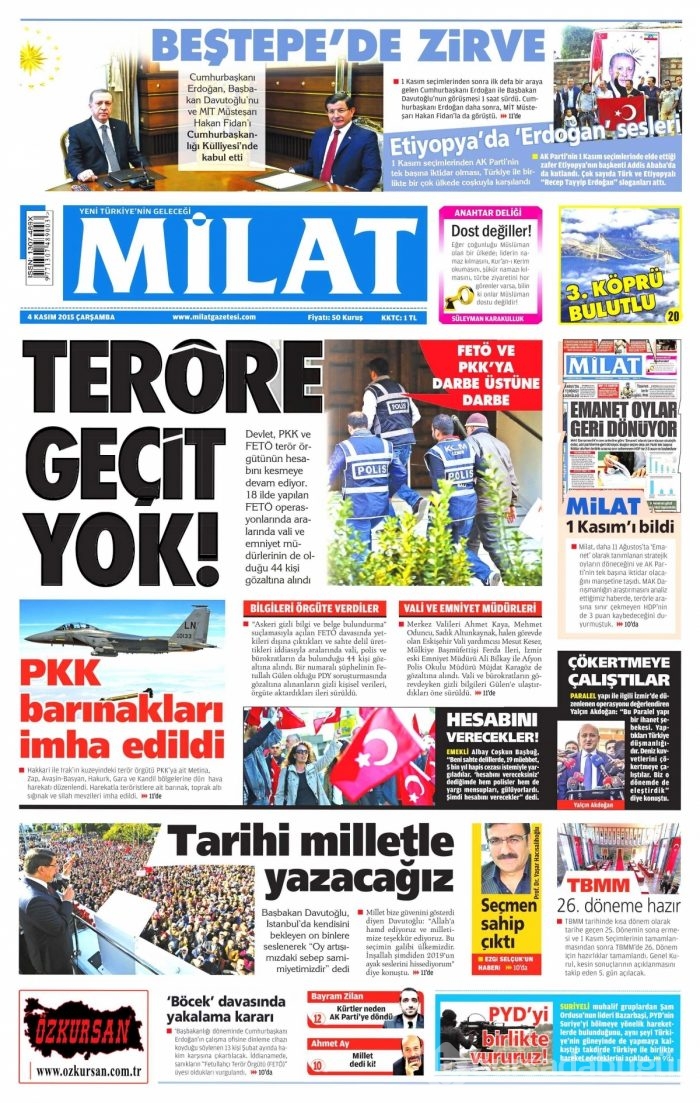 Gazete manşetleri (4 Kasım 2015)