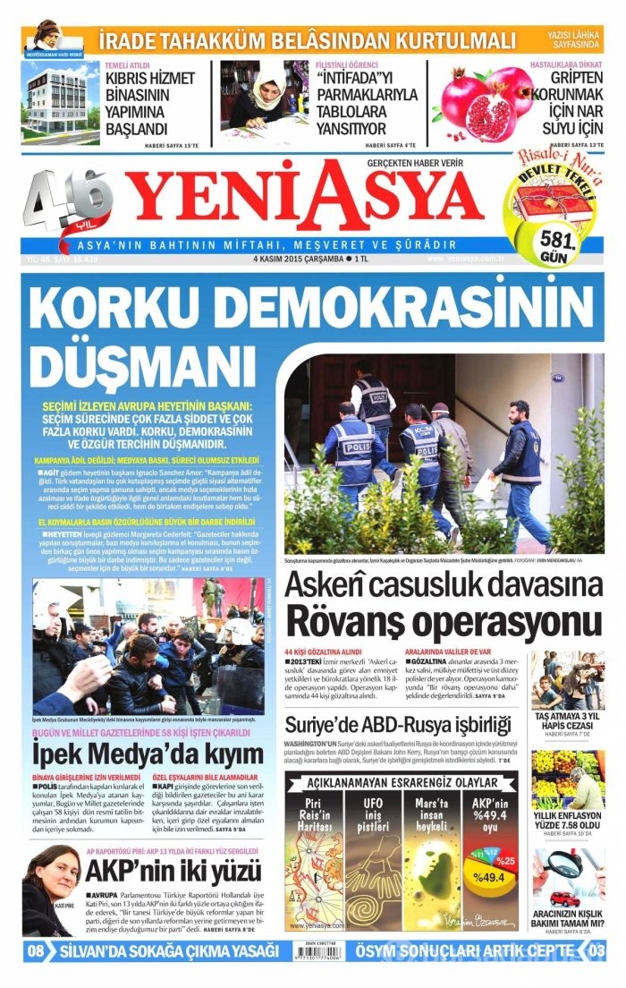 Gazete manşetleri (4 Kasım 2015)