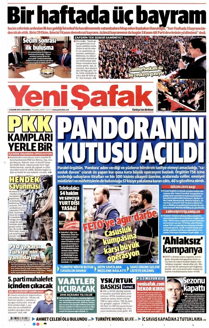 Gazete manşetleri (4 Kasım 2015)