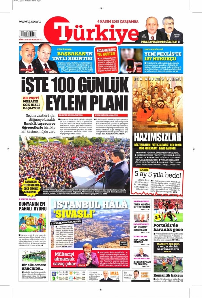 Gazete manşetleri (4 Kasım 2015)