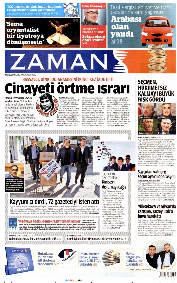 Gazete manşetleri (4 Kasım 2015)